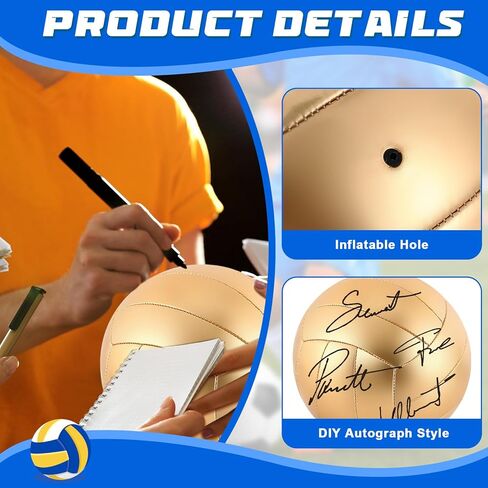Hiboom Size 5 Gold Autograph Volleyball with Air Pump for Trophies Player Awards High School College Anniversary Coaching Gift Awards Championship Party in Saudi Arabia