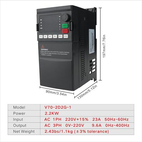 VFD 220 فولت / 2.2 كيلو وات 3 حصان 10 أمبير، مرحلة واحدة 220 فولت - 240 فولت مدخلات إلى 3 مراحل 220 فولت - 240 فولت مخرج محرك تردد متغير، VFD للتحكم في سرعة محرك التيار المتردد، مدخل مرحلة واحدة، خرج 3 مراحل in Kuwait