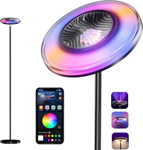 مصباح أرضي ذكي لغرفة المعيشة، جهاز عرض متموج RGB+WW، إضاءة أرضية زاوية LED، مصباح قائم طويل قابل للتعتيم مع التحكم في التطبيق، ضوء مزاج متغير اللون ومصباح قراءة للعناية بالعين لغرفة النوم in Kuwait
