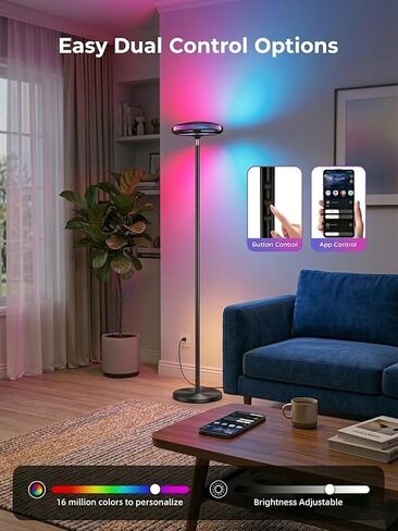 مصباح أرضي ذكي لغرفة المعيشة، جهاز عرض متموج RGB+WW، إضاءة أرضية زاوية LED، مصباح قائم طويل قابل للتعتيم مع التحكم في التطبيق، ضوء مزاج متغير اللون ومصباح قراءة للعناية بالعين لغرفة النوم in Kuwait