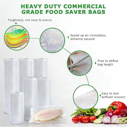 Vacuum Sealer Bags Rolls, 2 Rolls 19.6FT Total 11 Inch x 9.8FT Each, BPA Free Commercial Grade Food Saver Bags, Heavy Duty Vac Seal Bags for Sous Vide Freezer Boil Microwave Food Storage in Saudi Arabia