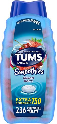 ​​TUMS Smoothies Chewable Antacid Tablets for Extra Strength Heartburn Relief, Mixed Berry - 236 Count​ in Saudi Arabia
