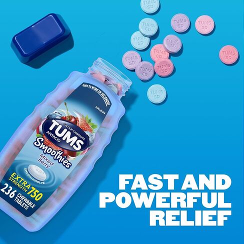 ​​TUMS Smoothies Chewable Antacid Tablets for Extra Strength Heartburn Relief, Mixed Berry - 236 Count​ in Saudi Arabia