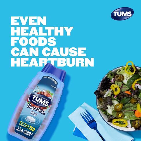 ​​TUMS Smoothies Chewable Antacid Tablets for Extra Strength Heartburn Relief, Mixed Berry - 236 Count​ in Saudi Arabia