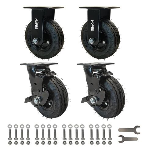 HOPES Pneumatic Casters Set of 4,Heavy Duty Rubber Casters for Utility Cart, Workbench, Hotel Trolley, Housekeeping Cart, Dolly cart (2 Brake & 2 Rigid, 6 inch 880 LBS) in Saudi Arabia