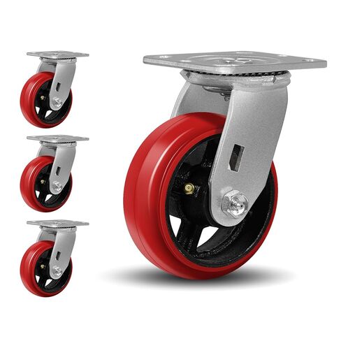 5"X2" Industrial Casters,Heavy Duty Casters Set of 4,Crowned Polyurethane Tread Cast Iron Center Wheels, 2 Rigid 2 Top Lock Brake Casters, Load Capacity 4000 lbs Per Set (4-Pack) in Kuwait