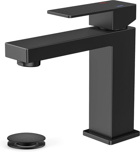FORIOUS Bathroom Faucets, Single Hole Black Bathroom Faucet with Pop-up Drain, Lead-Free, Single Handle Faucet for Sink, Vanity, RV, Lavatory, Suitable for 1 or 3 Holes in Saudi Arabia