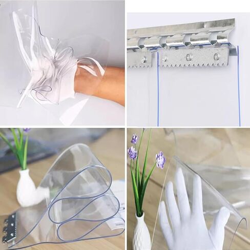 ستارة باب بشريط PVC شفاف - طقم باب ناعم للحماية من الخدوش من الفينيل للاستخدام الصناعي والتجاري، مثالي لورش العمل والمستودعات وبيوت الحيوانات الأليفة (W195xH230cm/76.77x90.55in) in Kuwait