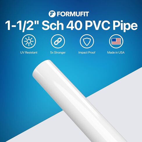 أنبوب PVC FORMUFIT، مقاس 1-1/2 بوصة، (1.900 بوصة OD فعلي) Sch 40 درجة الأثاث، أبيض (40 بوصة طول × 3 عبوات) هيكلي DIY للدفيئة والحديقة وخفة حركة الكلاب ومشاريع التصنيع - P112FGP-WH-40x3 in Kuwait