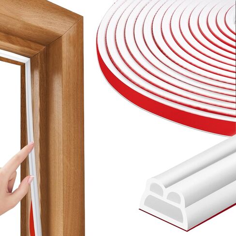 40FT Rubber Weather Stripping Door Seal, Self Adhesive Door Insulation Strip, Block Drafts, Multi-Layer Soundproof, Weatherstripping for Door Frame and Windows (White) in Saudi Arabia