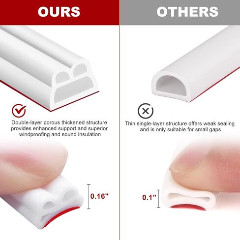 40FT Rubber Weather Stripping Door Seal, Self Adhesive Door Insulation Strip, Block Drafts, Multi-Layer Soundproof, Weatherstripping for Door Frame and Windows (White) in Saudi Arabia