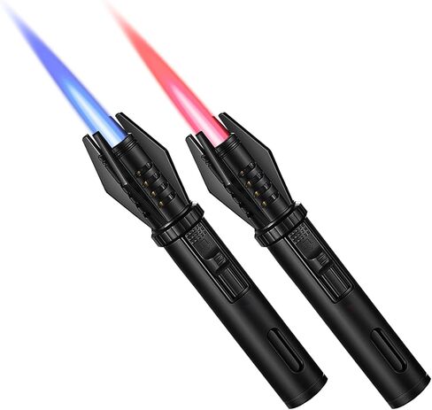 2 عبوة من ولاعة شعلة صغيرة مستقيمة لهب صغير قابل لإعادة الملء ولاعة بوتان جيب لهب نفاثة مقاوم للرياح مع نافذة مرئية للبقاء على قيد الحياة في المطبخ، شموع للتخييم، مدفأة للشواء، 5 بوصات (بدون وقود) in Kuwait