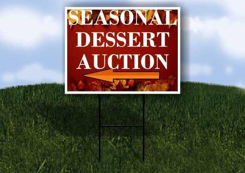 Seasonal Dessert Auction Autumn Frame Colorful Maple Leaves On Red Background Up Arrows A-Frame Single Sided 23x23 in. sign in Saudi Arabia