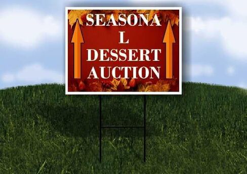 Seasonal Dessert Auction Autumn Frame Colorful Maple Leaves On Red Background Up Arrows A-Frame Single Sided 23x23 in. sign in Saudi Arabia