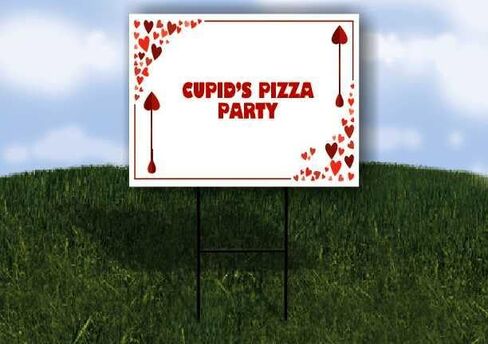Cupid’S Pizza Party Red Frame With Hearts Directional Arrows A-Frame Double Sided 23x23 in. sign in Kuwait