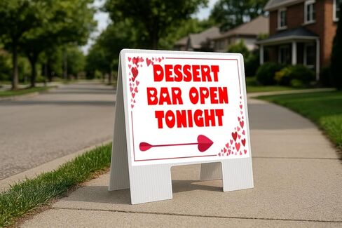 Dessert Bar Open Tonight Red Frame With Hearts Directional Arrows A-Frame Double Sided 23x23 in. sign in Saudi Arabia