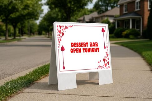 Dessert Bar Open Tonight Red Frame With Hearts Directional Arrows A-Frame Double Sided 23x23 in. sign in Saudi Arabia