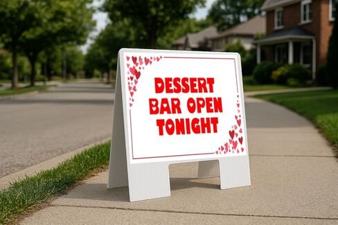 Dessert Bar Open Tonight Red Frame With Hearts Directional Arrows A-Frame Double Sided 23x23 in. sign in Saudi Arabia