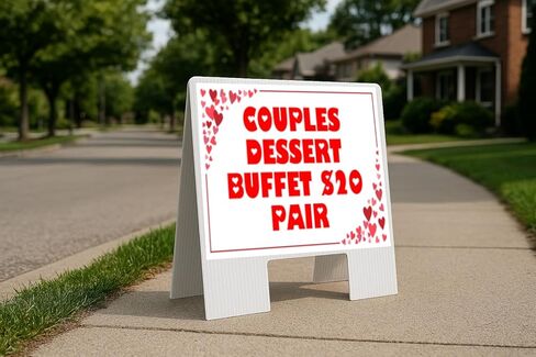 Couples Dessert Buffet $20 Pair Red Frame With Hearts Up Arrows A-Frame Single Sided 23x23 in. sign in Kuwait