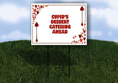 Cupid’S Dessert Catering Ahead Red Frame With Hearts Directional Arrows A-Frame Double Sided 23x23 in. sign in Saudi Arabia