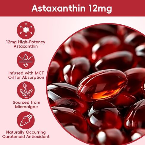 Astaxanthin 12mg with MCT Oil – 120 Softgels, Premium Astaxanthin Organic Supplements, Natural Microalgae Source, Triple Strength, Non-GMO & Gluten Free (Pack of 1) in Saudi Arabia