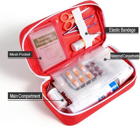 4 قطعة حقيبة إسعافات أولية فارغة حمراء حقيبة تخزين طبية محمولة حقيبة صغيرة لبقاء الطوارئ في حالات الطوارئ للتخييم والتنزه والسفر المنزلي in Kuwait