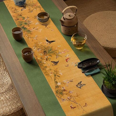 Asian Style Bamboo Table Runner, Ancient Chinese Paintings Zen Table Mat Placemat for Home Office Party Decor (Magnolia, 12x72 Inch) in Saudi Arabia