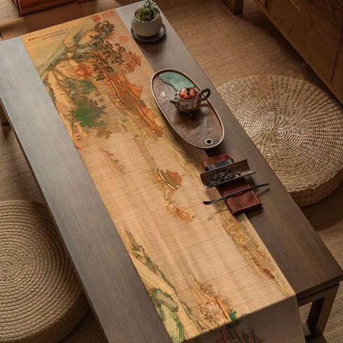 Asian Style Bamboo Table Runner, Ancient Chinese Paintings Zen Table Mat Placemat for Home Office Party Decor (Magnolia, 12x72 Inch) in Saudi Arabia