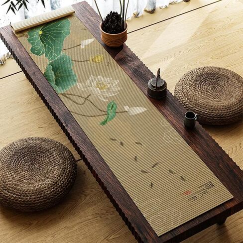 Asian Style Bamboo Table Runner, Ancient Chinese Paintings Zen Table Mat Placemat for Home Office Party Decor (Magnolia, 12x72 Inch) in Saudi Arabia