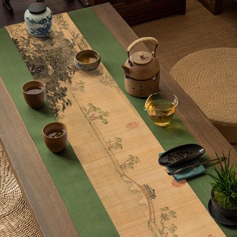 Asian Style Bamboo Table Runner, Ancient Chinese Paintings Zen Table Mat Placemat for Home Office Party Decor (Magnolia, 12x72 Inch) in Saudi Arabia