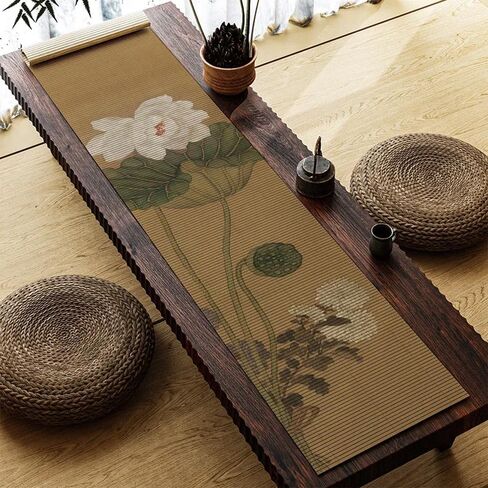 Asian Style Bamboo Table Runner, Ancient Chinese Paintings Zen Table Mat Placemat for Home Office Party Decor (Magnolia, 12x72 Inch) in Saudi Arabia