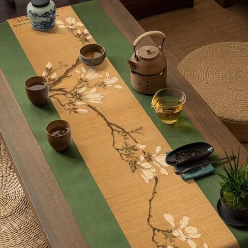 Asian Style Bamboo Table Runner, Ancient Chinese Paintings Zen Table Mat Placemat for Home Office Party Decor (Magnolia, 12x72 Inch) in Saudi Arabia