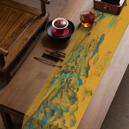 Asian Style Bamboo Table Runner, Ancient Chinese Paintings Zen Table Mat Placemat for Home Office Party Decor (Magnolia, 12x72 Inch) in Saudi Arabia