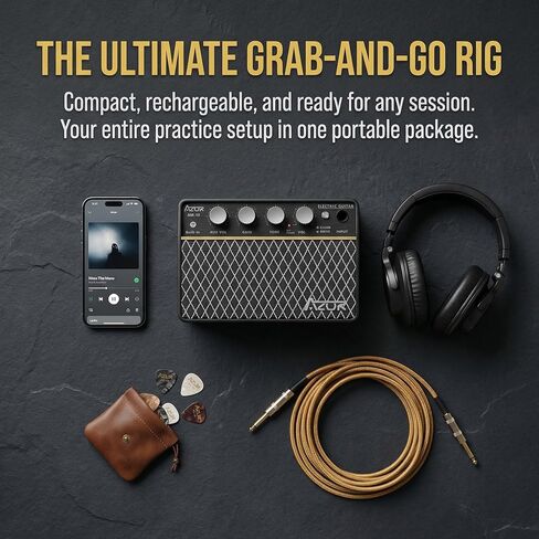 AZOR Guitar Amp, 10W USB-C Rechargeable, 6H Working Mini Electric Guitar Amplifier Wireless Amp with Clean/Drive Channels with 3.5mm Headphone/AUX Jack Output for Indoor Practice in Saudi Arabia