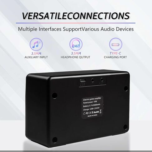 AZOR Guitar Amp, 10W USB-C Rechargeable, 6H Working Mini Electric Guitar Amplifier Wireless Amp with Clean/Drive Channels with 3.5mm Headphone/AUX Jack Output for Indoor Practice in Saudi Arabia