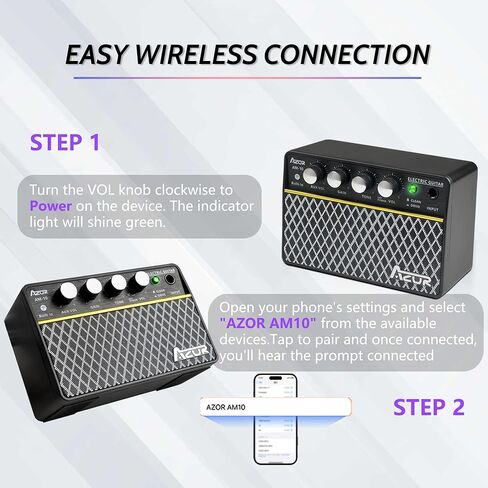AZOR Guitar Amp, 10W USB-C Rechargeable, 6H Working Mini Electric Guitar Amplifier Wireless Amp with Clean/Drive Channels with 3.5mm Headphone/AUX Jack Output for Indoor Practice in Saudi Arabia