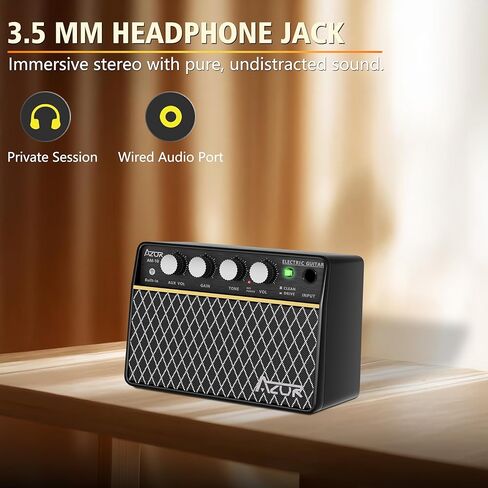 AZOR Guitar Amp, 10W USB-C Rechargeable, 6H Working Mini Electric Guitar Amplifier Wireless Amp with Clean/Drive Channels with 3.5mm Headphone/AUX Jack Output for Indoor Practice in Saudi Arabia