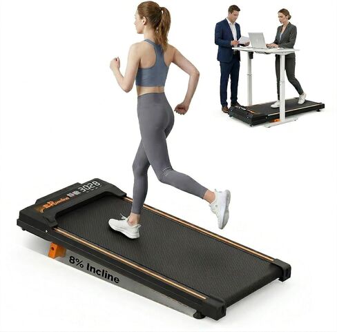 Walking Pad Treadmill with 8% Incline, 2.5HP Quiet Motor, 300 lbs Capacity, Under Desk Treadmill with Remote & LED Display, 0.5–4 MPH, Portable Treadmill for Home, Apartment & Office in Saudi Arabia