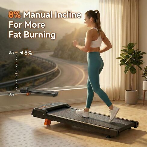 Walking Pad Treadmill with 8% Incline, 2.5HP Quiet Motor, 300 lbs Capacity, Under Desk Treadmill with Remote & LED Display, 0.5–4 MPH, Portable Treadmill for Home, Apartment & Office in Saudi Arabia