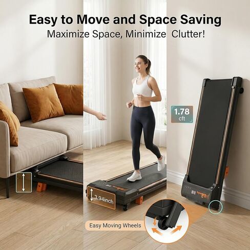 Walking Pad Treadmill with 8% Incline, 2.5HP Quiet Motor, 300 lbs Capacity, Under Desk Treadmill with Remote & LED Display, 0.5–4 MPH, Portable Treadmill for Home, Apartment & Office in Saudi Arabia