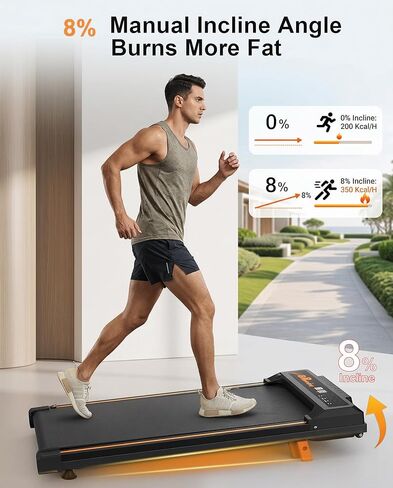 Walking Pad Treadmill with 8% Incline, 2.5HP Quiet Motor, 300 lbs Capacity, Under Desk Treadmill with Remote & LED Display, 0.5–4 MPH, Portable Treadmill for Home, Apartment & Office in Saudi Arabia