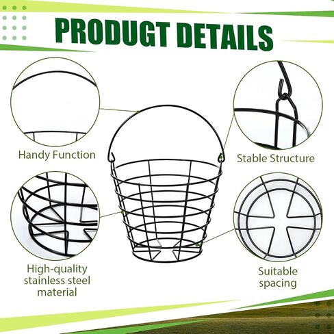 Wettarn Bulk Metal Wire Golf Ball Basket with Handle Stainless Steel Golf Basket Ball Holder Container for Summer Storage Practice Accessories, Black in Saudi Arabia