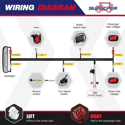طقم شريط إضاءة فاخر EZGO TXT، مجموعة إضاءة LED لعربة الجولف مع EZGO TXT 12 فولت مصباح أمامي LED قانوني للشارع مصباح خلفي إشارة الانعطاف ومفتاح ضوء خطر وسادة فرامل القرن، يناسب عربة الجولف بالغاز والكهرباء 1996-2013 in Kuwait