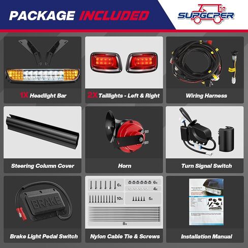 طقم شريط إضاءة فاخر EZGO TXT، مجموعة إضاءة LED لعربة الجولف مع EZGO TXT 12 فولت مصباح أمامي LED قانوني للشارع مصباح خلفي إشارة الانعطاف ومفتاح ضوء خطر وسادة فرامل القرن، يناسب عربة الجولف بالغاز والكهرباء 1996-2013 in Kuwait