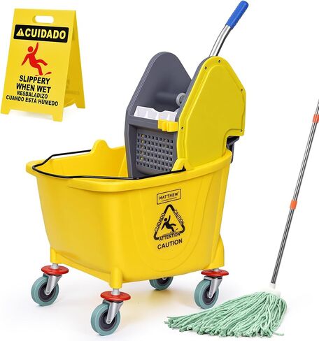 Matthew Cleaning 30 Quarts دلو ممسحة تجارية مع صمغ صمود على عجلات ، وتنظيف الأرضيات الثقيلة الصناعية مع مقبض ، دلو MOP للمنزل ، المكاتب ، التجارية ، المطاعم in Kuwait