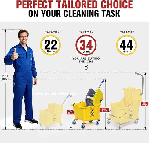 Matthew Cleaning 30 Quarts دلو ممسحة تجارية مع صمغ صمود على عجلات ، وتنظيف الأرضيات الثقيلة الصناعية مع مقبض ، دلو MOP للمنزل ، المكاتب ، التجارية ، المطاعم in Kuwait