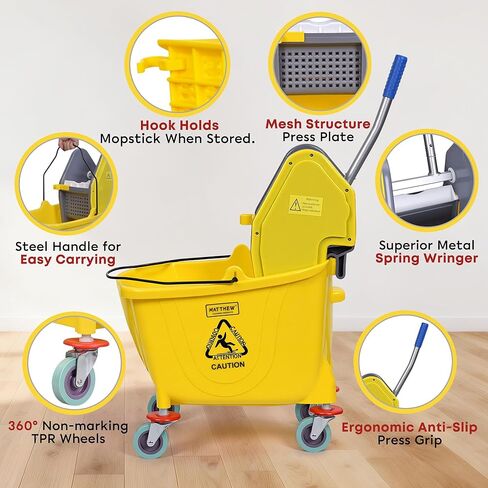 Matthew Cleaning 30 Quarts دلو ممسحة تجارية مع صمغ صمود على عجلات ، وتنظيف الأرضيات الثقيلة الصناعية مع مقبض ، دلو MOP للمنزل ، المكاتب ، التجارية ، المطاعم in Kuwait