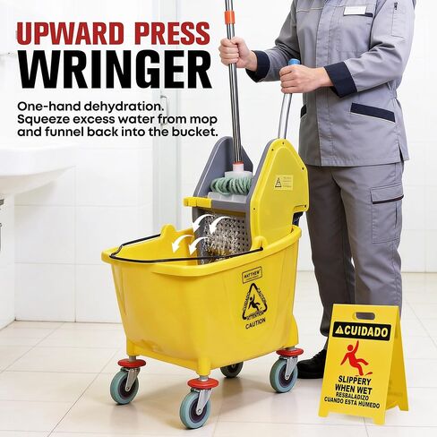 Matthew Cleaning 30 Quarts دلو ممسحة تجارية مع صمغ صمود على عجلات ، وتنظيف الأرضيات الثقيلة الصناعية مع مقبض ، دلو MOP للمنزل ، المكاتب ، التجارية ، المطاعم in Kuwait