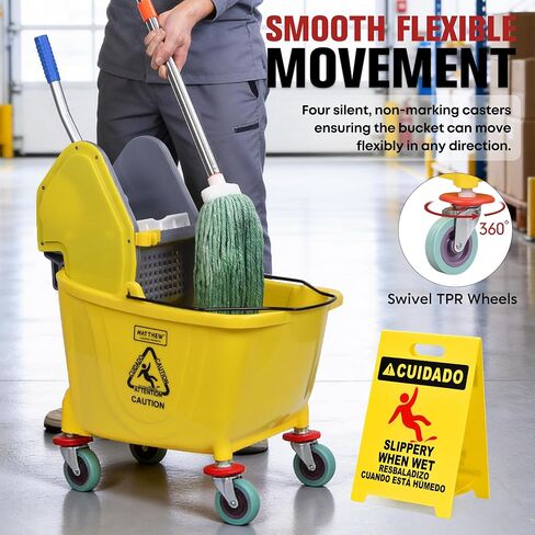 Matthew Cleaning 30 Quarts دلو ممسحة تجارية مع صمغ صمود على عجلات ، وتنظيف الأرضيات الثقيلة الصناعية مع مقبض ، دلو MOP للمنزل ، المكاتب ، التجارية ، المطاعم in Kuwait