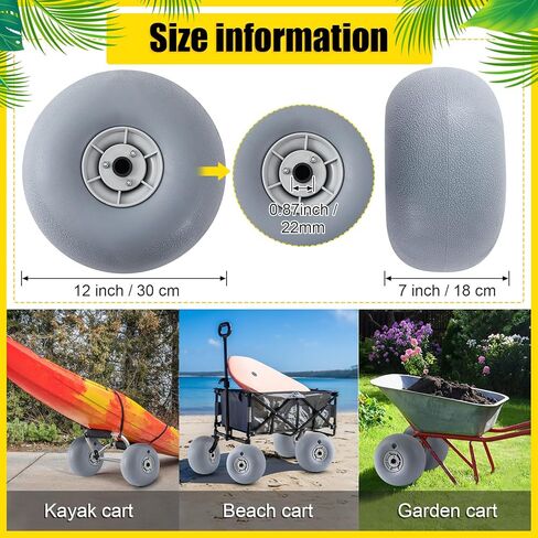 Lenwen 2 Pack PU Beach Balloon Wheels Beach Cart Tires Replacement Big Sand Wheels with 1 Air Pump for Kayak Canoe Cart Rolling Walker Wheelchair and Boat in Saudi Arabia